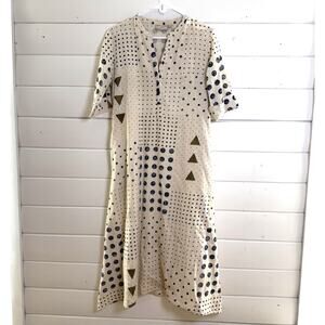 Utsa by Westside Kurta Dress Women Large Beige Geometric A Line Midi Shirt Asian